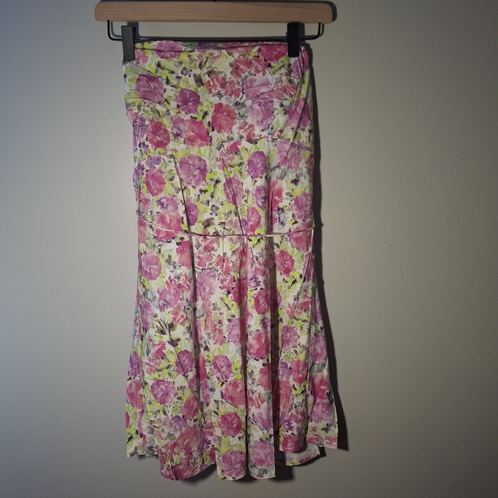 For Love And Lemons Pink and Green Trumpet Midi Dress